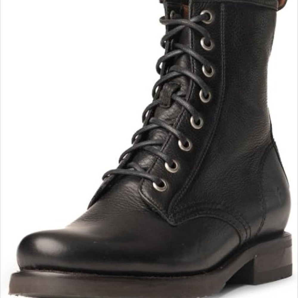 Frye Black Combat Moto Boots with Leather Finish